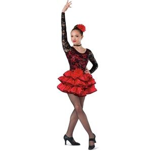 Costume Gallery | Latin Salsa Elegant Dance Dress Costume Black Red, Adult Small